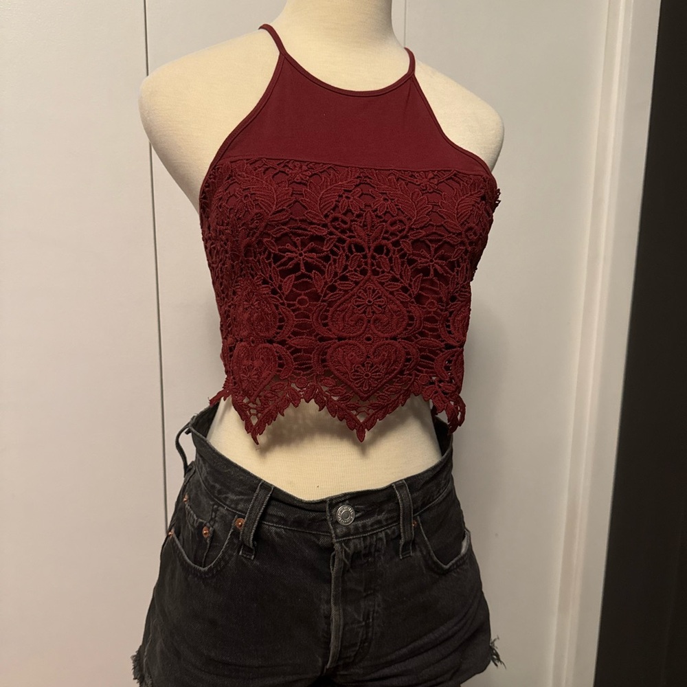 Garage Burgundy Lace Tank Top